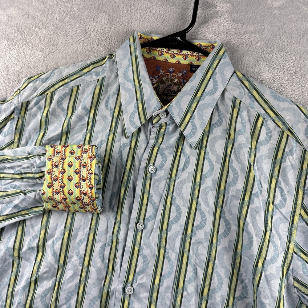 Robert Graham Shirt Mens Large Blue Stripe Long Sleeve Button Up Flip Cuff